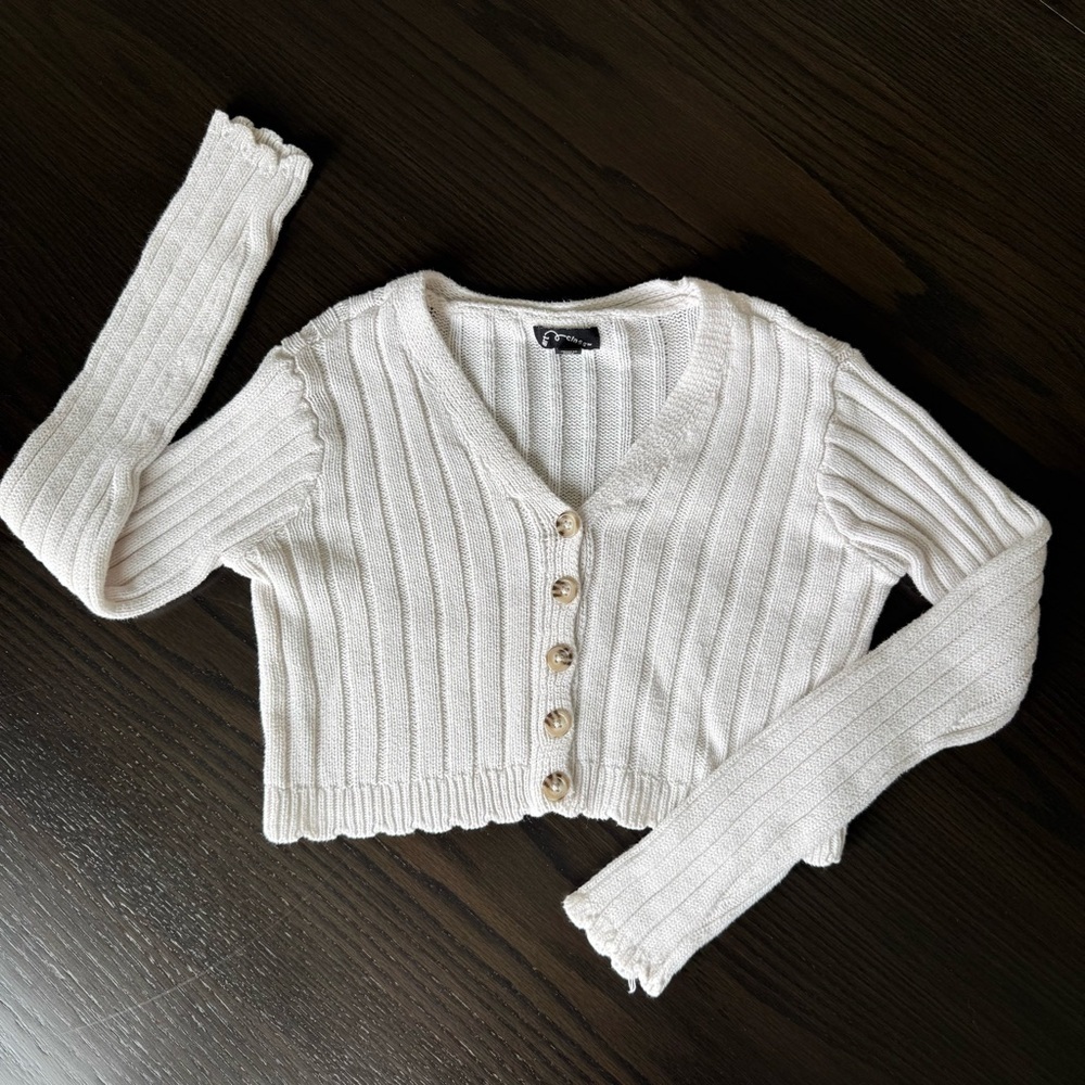 Art Class Cream Ribbed Knit Girls Cardigan Medium (8)